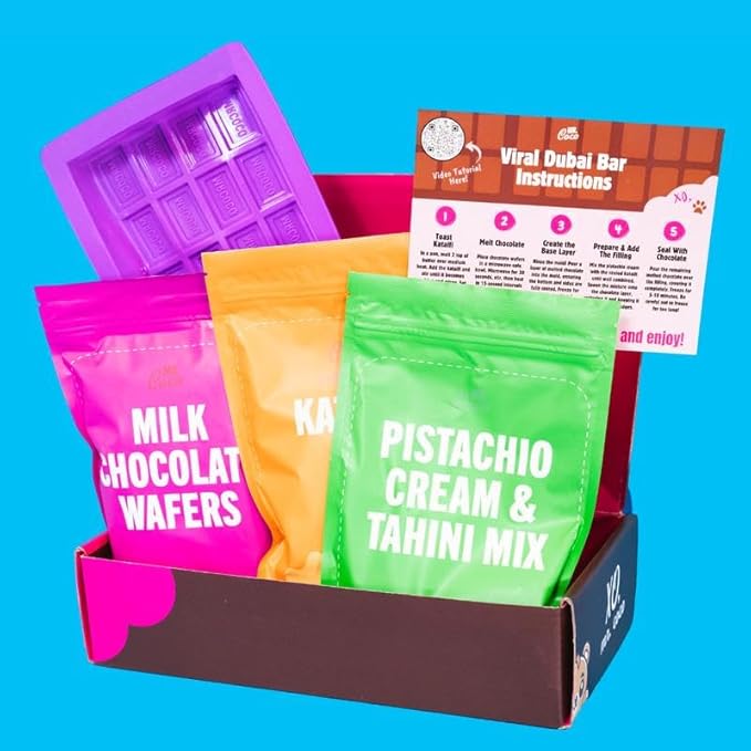 Mr. Coco Viral Dubai Chocolate Bar Pistachio Kit - Includes Jumbo Chocolate Mold Choc Wafers Shredded Kataifi Pistachio Cream - DIY Date Night Dubai Kit