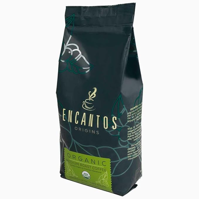 Encantos Origins Organic Arabica Coffee Ground Medium Roast Bagged and Roasted in Puerto Rico 1.75 Pound (Pack of 1)
