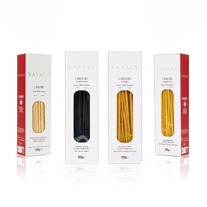 Eataly Long Cuts Set Pasta Bundle Pack- Linguine 1-17 oz. Box Linguine with Truffle Linguine with Lemon &amp Pepper Linguine with Squid Ink 3-8.8 oz. Boxes- 1 Each