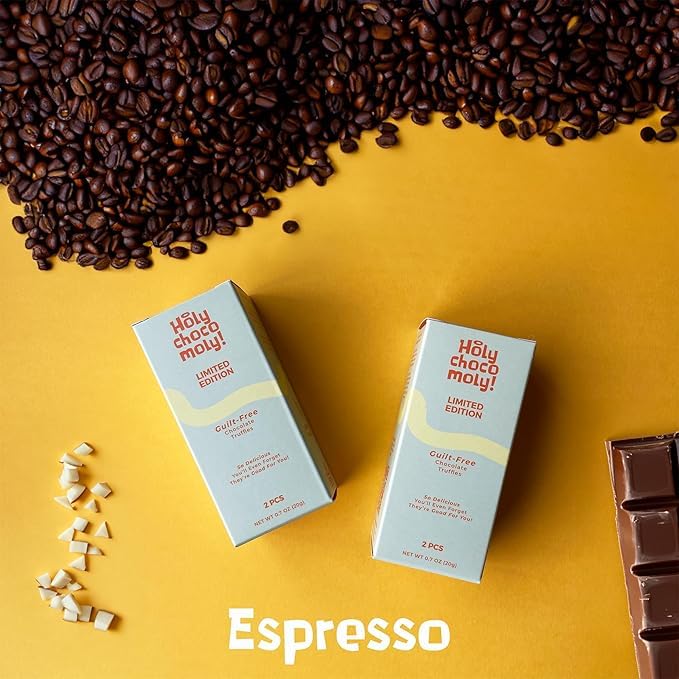 Holy Chocomoly! Best Bites - Hazelnut Dark Protein Orange &amp Espresso | Low in Refined Sugar Made With Dates and Real Nut Butters | Healthy On-the-go Snack | 4 Truffles/Box 16 Truffles
