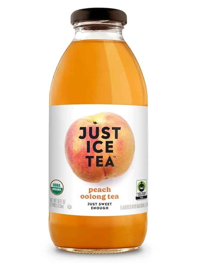 Just Ice Tea Organic Iced Tea 16 Fl Oz Glass Bottles (Peach Oolong Tea Pack of 12)