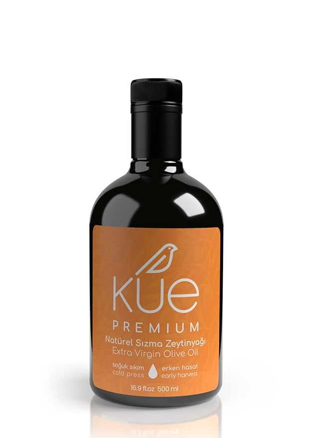 KUE Premium Extra Virgin Olive Oil – Early Harvest Cold Pressed EVOO High Polyphenol Ultra Low Acidity 0.17% Gourmet Olive Oil for Bread Dipping Finishing &amp Cooking 16.9 fl oz