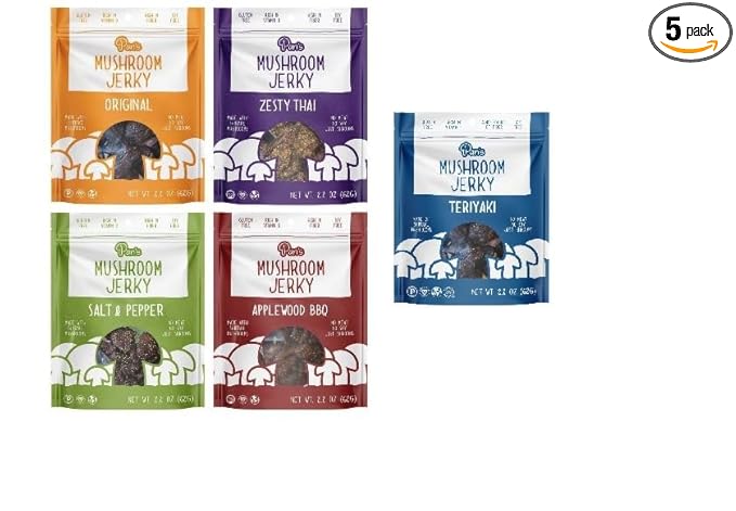 Vegan Jerky Sampler Box: Vegan Plant-Based Jerkies Made from Mushroom (PAN'S) Pack of 5