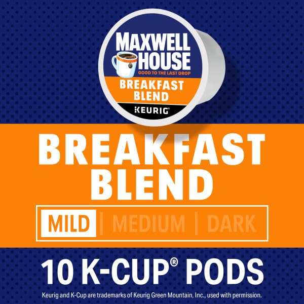 Maxwell House Breakfast Blend Mild Roast K-Cup Coffee Pods 10 CT (Pack of 7)