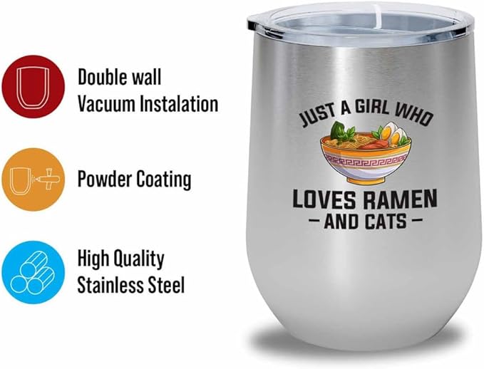 Ramen Lover Silver Edition Wine Tumbler 12oz - Just a girl who loves - Food Lovers chicken pumpkin vegan pantry spicy noodles
