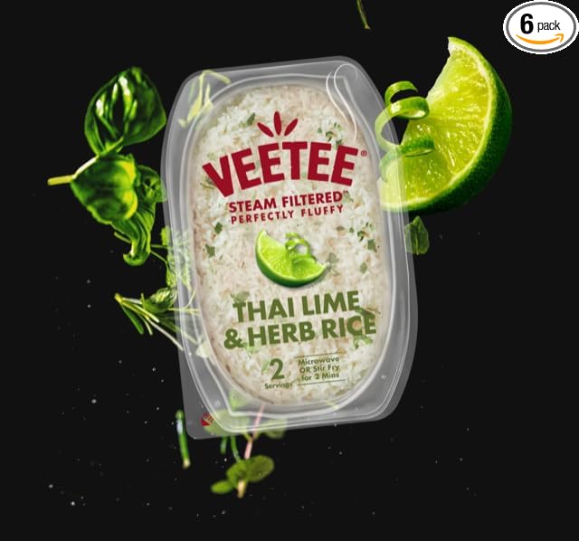 Veetee Thai Lime and Herb - 2 Minute Rice Microwavable Meals - Instant Rice Meals Ready to Eat Gluten Free Precooked Rice - 10.6 Ounce (Pack of 6)