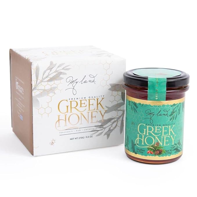 MY LAND Heather and Pine Greek Natural Raw Honey Unfiltered (9.5 Ounce (Pack of 1))