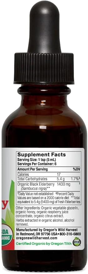 Oregon's Wild Harvest Organic Black Elderberry Honey Alcohol Free 1 fl oz (30 ml)