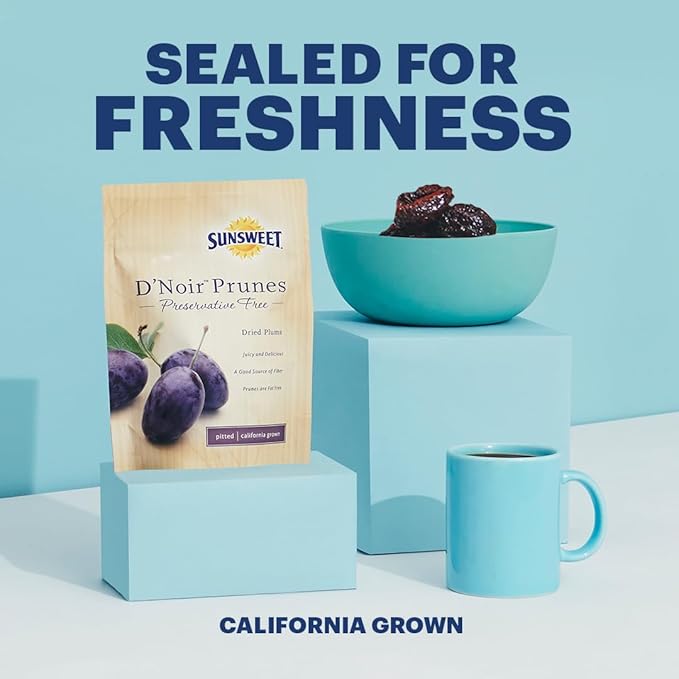 Sunsweet D'Noir Preservative Free Prunes - Prunes Pitted Unsweetened &amp Dried - Gluten Free Vegan Low Fat - Fiber &amp Minerals - 8 oz Pouch x 3 Pack