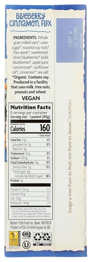 Nature’s Path Hot Oatmeal Optimum Power Blueberry Cinnamon Flax 8 Packets 11.2 oz (Pack of 3)