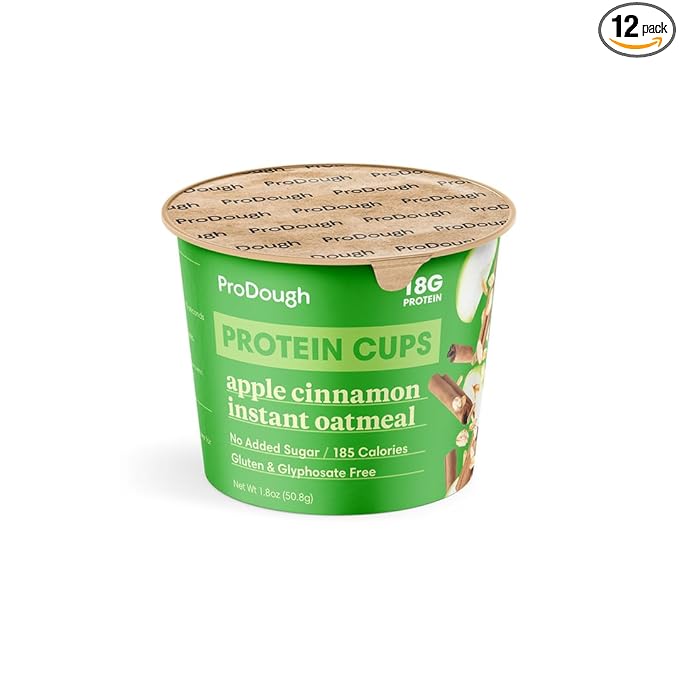 ProDough High Protein Instant Oatmeal Cup 18g of Protein per Serving No Added Sugars Low Carb Healthy Breakfast Cup Incredible Taste (12pk Apple Cinnamon)
