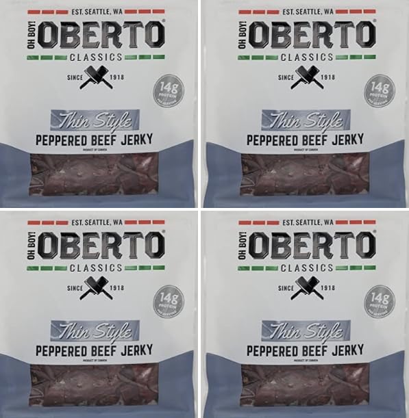 Oh Boy! Oberto Classics Thin Style Peppered Beef Jerky | 2.2 Ounce Per Bag (4)