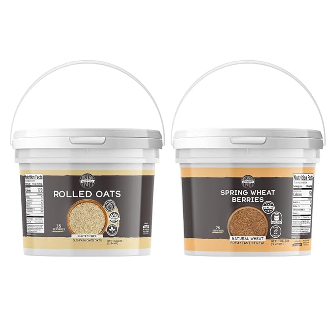 BIRCH &amp MEADOW Rolled Oats &amp Red Wheat Berries Bundle 1 Gallon Each Versatile Ingredients Breads &amp Baked Goods Flavorful