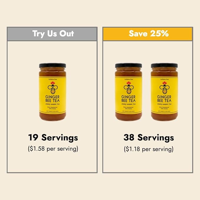 Ginger Bee Tea – 19 Servings of Soothing Honey Ginger Blend | No Refined Sugars Added | Supports the Bees - 15 oz Jar (2 Pack)