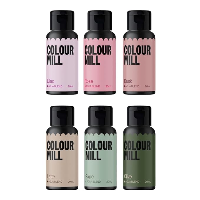 Colour Mill Botanical Pack Aqua Blend Water-Based Food Coloring 20 Milliliters Dusk Latte Lilac Olive Rose &amp Sage