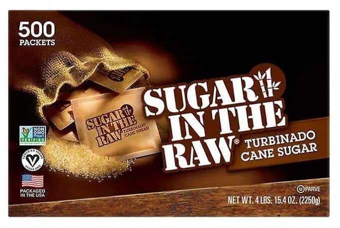 Sugear InThe Raw Packets 500 Count Brown Sugar Natural Sweetener for Drinks and Baking Sugar Packets for Home Office Coffee Bar GiftRestaurants &amp Coffee Stations Plus Spoon Perfect for Mi