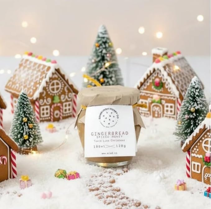 Edinburgh Honey Co. Set of 2 Jars Scottish Holiday Gingerbread Spiced Honey 100 ml Each