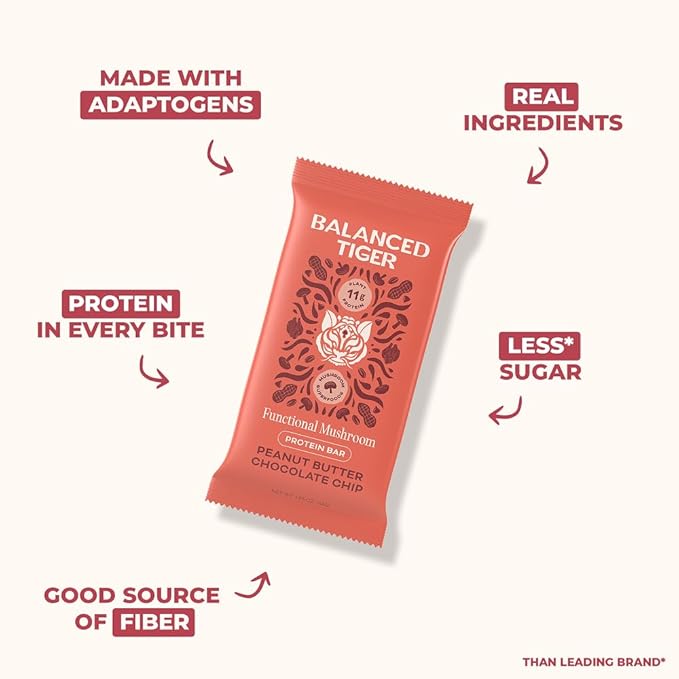 Functional Mushroom Vegan Protein Bars | Made in USA | Full Dose (1500mg) Lions Mane Chaga Reishi &amp Cordyceps Bars | Plant Protein Bars w/Adaptogens &amp Superfoods | Peanut Butter Chocolate Fl