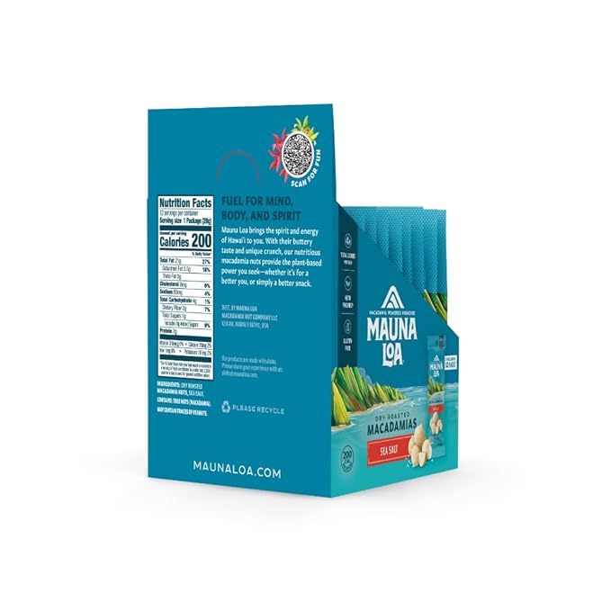 Mauna Loa Sea Salt Roasted Macadamia Nuts 12 Pack of 1 oz Single Serve Snack Bags Keto Friendly Gluten Free Healthy Hawaiian Snack