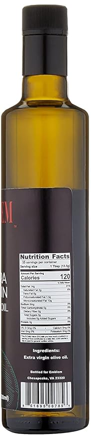 Emblem 100% Extra Virgin and Infused Olive Oil for Everyday Kitchen Use | Cold Extracted Cooking &amp Baking | Non GMO Keto Vegan Friendly 500ml (Mild Flavor)
