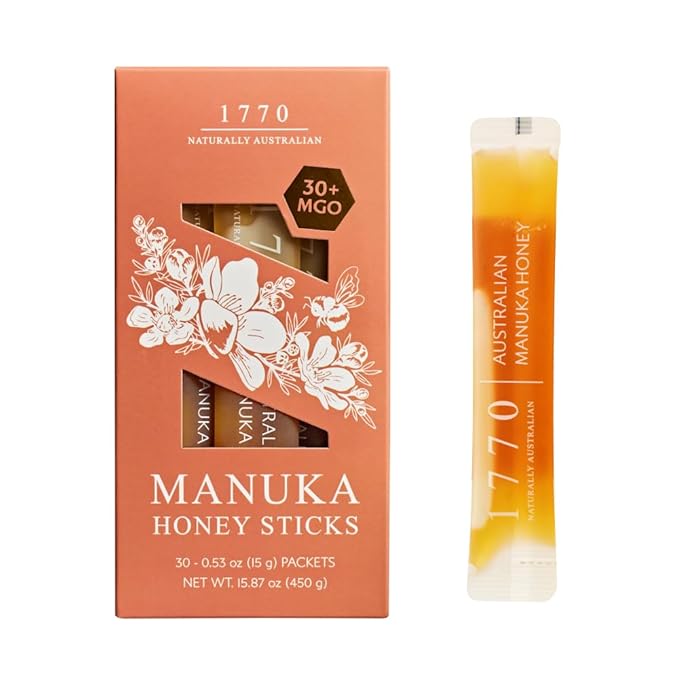 1770 Naturally Australian MGO 30+ Manuka Honey Sticks 30 x 15g Organic Honey for Tea Yogurt &amp Travel Snacks