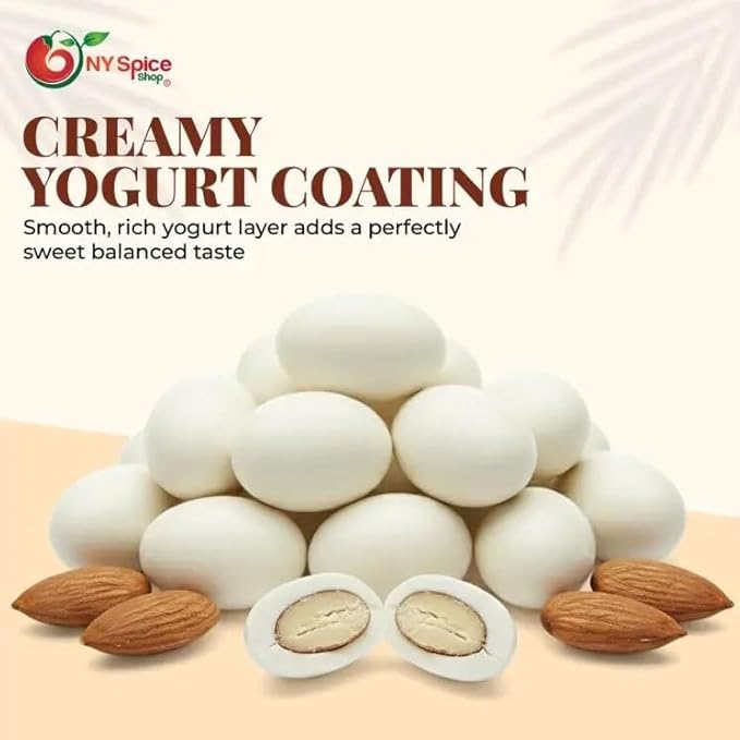 NY Spice Shop Yogurt Covered Almonds - 2 Pound Candy Coated Almond - Trail Mix Yogurt Almonds Sweet Nut Snacks - Gourmet Healthy Sweet Snacks for &amp Candy Buffet