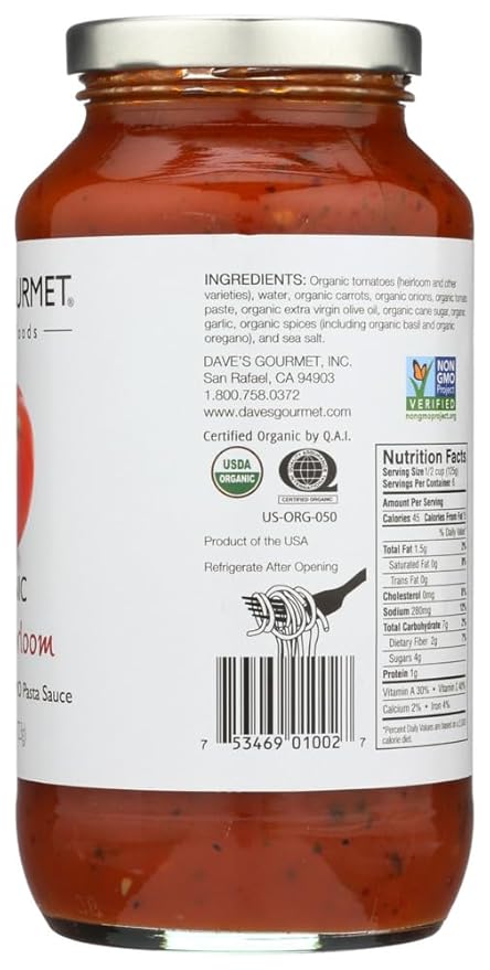 Dave`s Gourmet Pasta Sauce Red Heirloom (6x25.5 OZ)