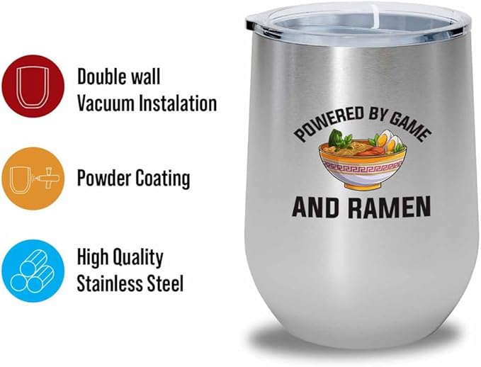 Ramen Lover Silver Edition Wine Tumbler 12oz - Powered by game - Food Lovers chicken pumpkin vegan pantry spicy noodles