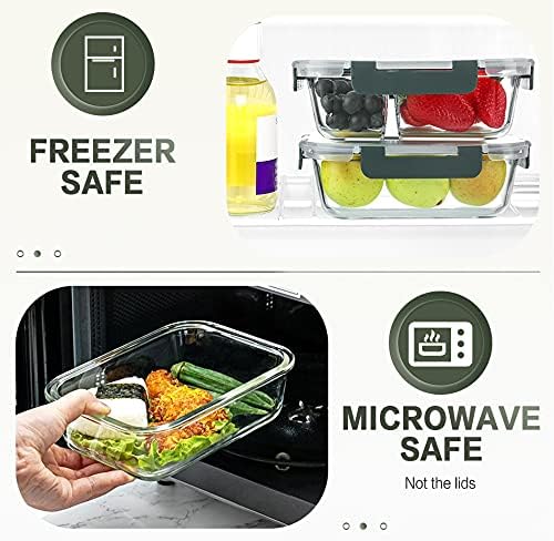KOMUEE 10 Packs 30 oz Glass Meal Prep ContainersGlass Food Storage Containers with LidsAirtight Lunch Bento BoxesMicrowaveFreezer and DishwasherGray