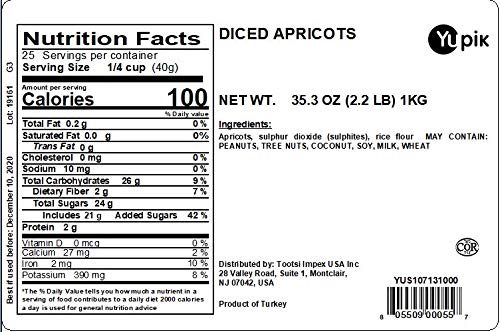 Yupik Dried Apricots Diced 2.2 lb (35.2 oz) Pack of 6 Kosher GMO-Free Sliced Dried Fruits Small Cubed Pieces No Added Sugar Chewy Texture Unique Snacks Fruity Topping &amp Inclusion
