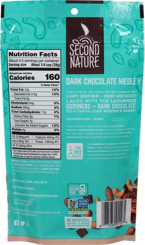 Second Nature Dark Chocolate Medley Trail Mix 4.5 oz. Resealable Pouch (Pack of 12) – Certified Gluten-Free Snack Mix – Dark Chocolate and Nut Trail Mix Ideal for Quick Travel Snacks or Lunch Snacks