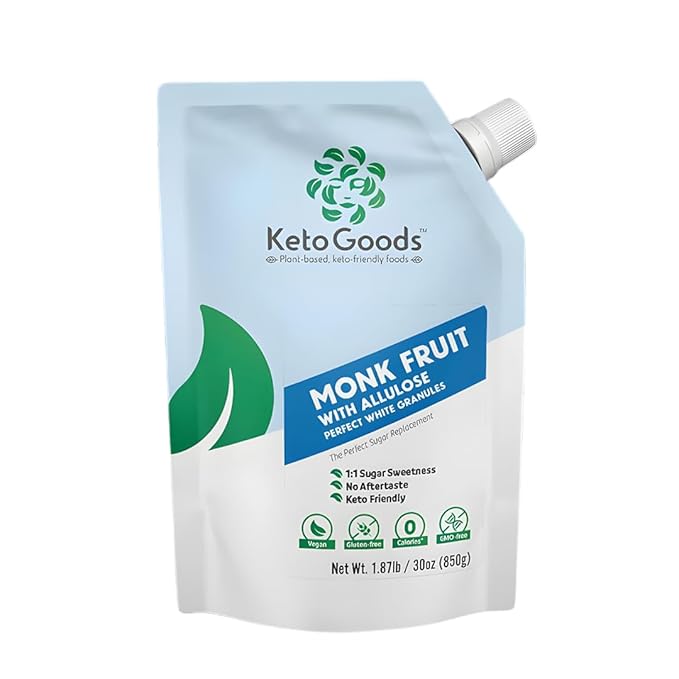 Keto Goods Monk fruit Sweetener with Allulose - White Sugar Substitute with 1:1 Sugar Sweetness No Erythritol - Ideal for Baking - Perfect White Allulose Granules - Keto Friendly Zero Calorie Sweetene