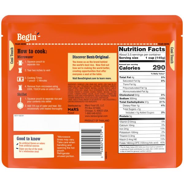 BEN'S ORIGINAL READY RICE Roasted Chicken Flavored Family Size Rice Easy Dinner Side 17.3 oz Pouch (Pack of 6)