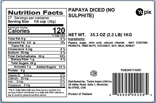 Yupik Sulfite Free Dried Fruits Diced Papaya 35.2 Ounce (Pack of 2)