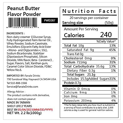 Fanale Premium Peanut Butter Bubble Tea Flavoring Powder | Perfect for Baking Smoothies Desserts and Drinks | Instant Flavoring Powder for Boba Milk Tea - 2.2 Pounds (Pack of 1)