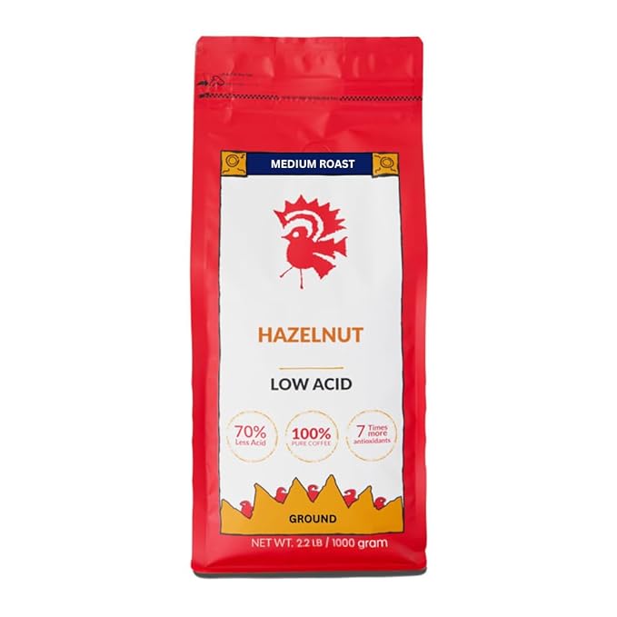 Puroast Low Acid Coffee Flavored Coffee | Hazelnut Ground | Medium Roast | High Antioxidants &amp High pH |No Bitter Aftertaste | Reduced Heartburn &amp GERD | Suitable for Cold Brew - 2.2 LB