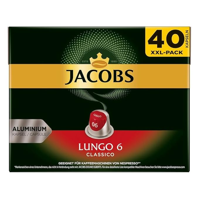 Jacobs Lungo 6 Classico 5x40 CAPSULES Coffee Capsules Compatible with (049 USD/1 CAP)