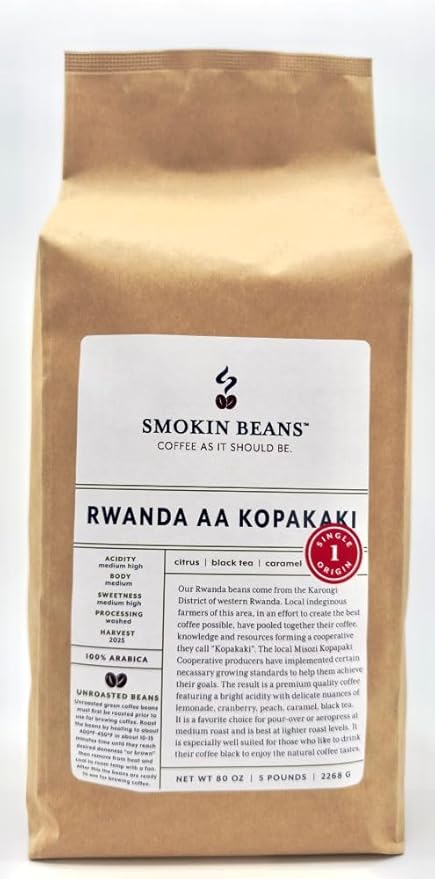 5-Pound Rwanda Aa Unroasted Green Arabica Coffee Beans Fresh Current Crop Specialty Grade Roast the Beans Yourself at Home on Your Roasting Equipment Prior to Using for Brewing Coffee