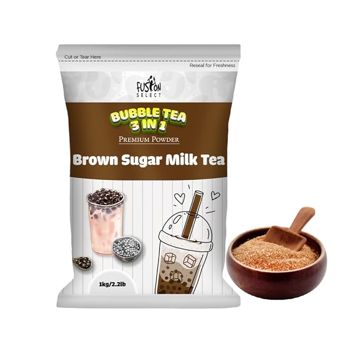 Fusion Select 2.2lb Brown Sugar Milk Tea Powder Flavored-3-in-1 Drink Powder with Cream &amp Sugar - Instant Pre-Mixed Beverage for Hot or Cold Blends or Yummy Frappes