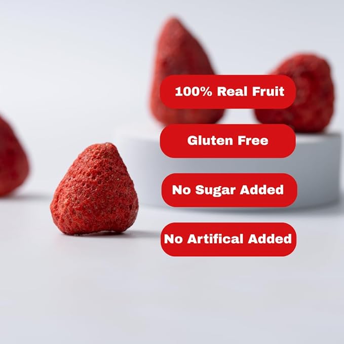 Juju-Oops Whole Freeze-Dried Strawberry | 100% All Natural Crunchy &amp Healthy | Family Party Size – Best Snack for Kids &amp Adults | Non-GMO No Sugar &amp Additives Added Vegan Gluten free |