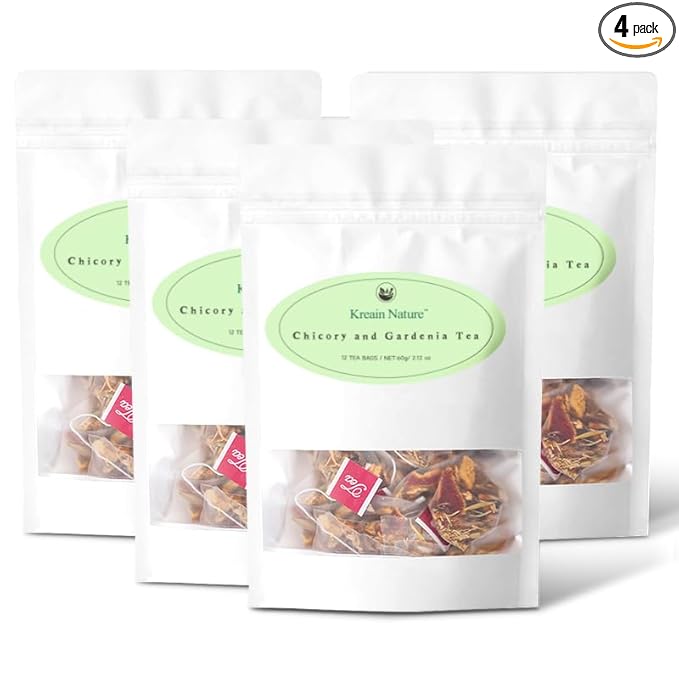 12 Bags Chicory &amp Gardenia Herbal Tea - Supports Blood Sugar Digestion Weight &amp Sleep Natural Sugar-Free Blend Vegan &amp Caffeine-Free (4 Pack)