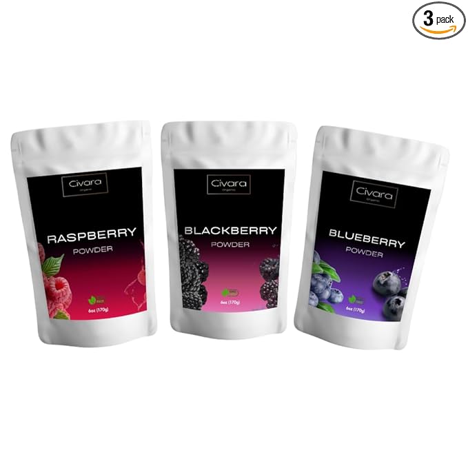 Civara Organic Fruit Powder Trio – 3-Pack (6oz Each) | 100% Natural No Sugar No Additives | USDA Organic Vegan Gluten-Free | Perfect for Smoothies Drinks &amp Baking – Choose Your Flavors (3. Ra