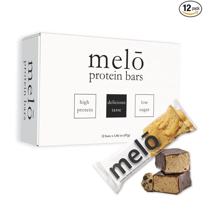 melō protein bars (12 count Cookie Dough)- high protein low sugar fluffy marshmallow-like center gluten free snack with no artificial sweeteners
