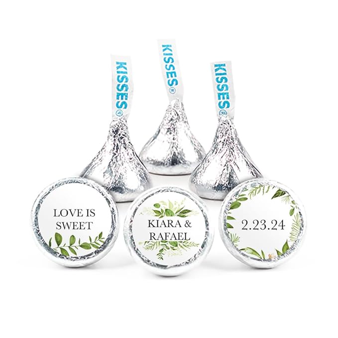 90 Pcs Personalized Wedding Candy Favors Kisses with DIY Stickers Bulk Chocolate - Botanical