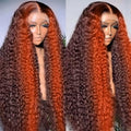 250 density Ginger Deep Wave Lace Front Wigs Human Hair Pre Plucked Hairline Glueless Wigs for Women 13x6 HD Lace Front Wigs Ginger Orange Curly Human Hair Wig Brazilian Hair 30 Inch