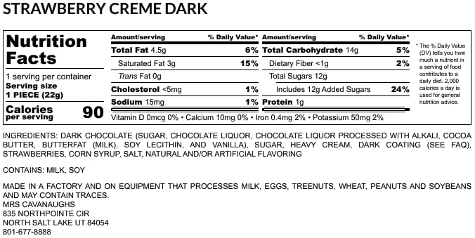 Mrs. Cavanaugh's 2 lb Strawberry Cream Dark Chocolate