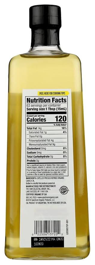 Spectrum Naturals Organic Refined Canola Oil 32 Ounce - 6 per case.