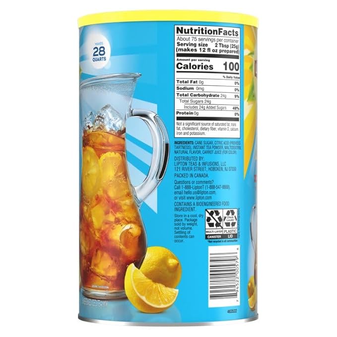 Lipton Iced Tea Mix Lemon Sweetened Iced Tea Makes 28 Quarts (Pack of 2)
