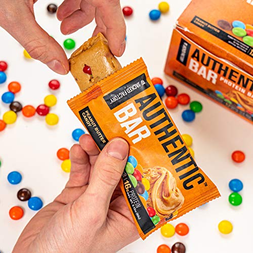 Authentic Bar Peanut Butter Candy Protein Bars - Tasty Meal Replacement Energy Bars w/ 15g Whey Protein Isolate Natural Sugars from Pure Honey Healthy Fat Peanut Butter Foundation - 6 Pack