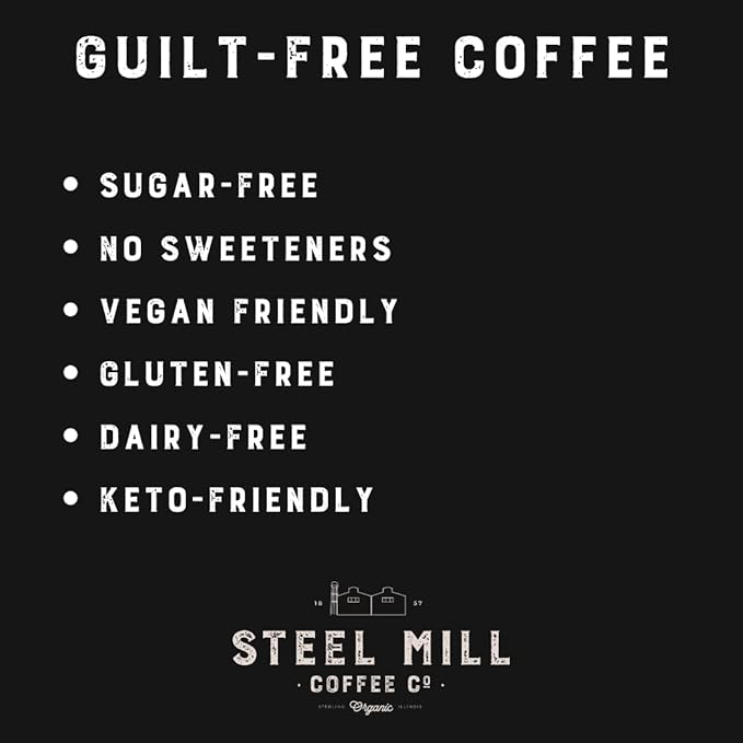 Steel Mill Coffee Co. Caramel Flavored Ground Coffee – 2 LB Bag | Medium Roast Colombian Arabica | Vegan Gluten-Free Sugar-Free Dairy-Free | Smooth Rich Caramel | Grown in Colombia